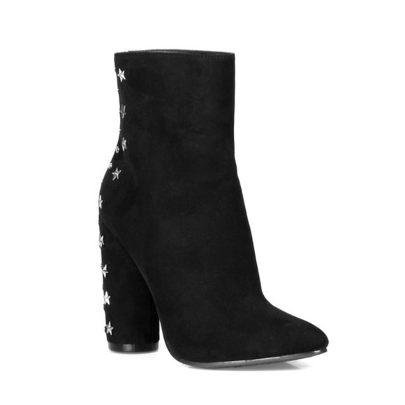 Black Studded Silver Star Women's Mid High Booties Size 8.5 - Picture 1 of 10